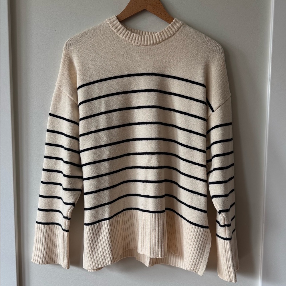 Zara Nautical-Inspired Cream and Black Crew Neck Sweater